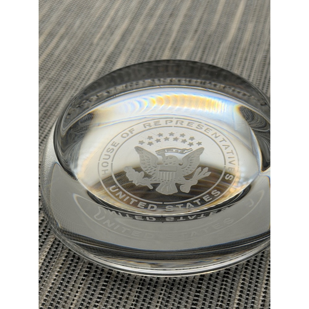 US House of Representatives Glass Paperweight Etched Great Seal 3.5 Inch Clear - Picture 1 of 13